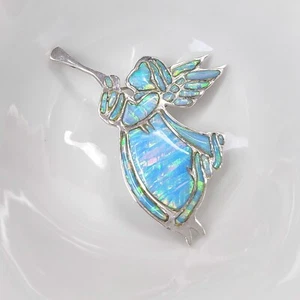 Zuni Reynetsa Leland Blue Fire Opal trumpender Engel Anstecknadel Vintage Sterling Brosche - Bild 1 von 10