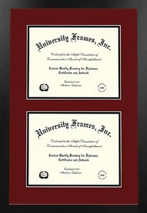Two 11x8.5 openings diploma frame, studio black, top maroon, bottom black - Picture 1 of 3