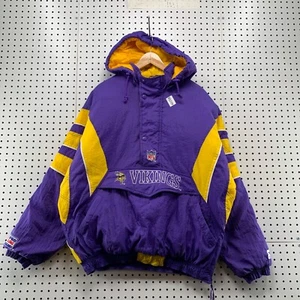 VTG 90s Minnesota Vikings Starter Hooded Jacket Pullover Mens XL Purple 28x28.5 - Picture 1 of 20