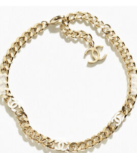 Choker Chanel White Cream Gold cc Cuban chain necklace euc
