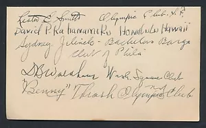 1924 DAVID KAHANAMOKU, LESTER SMITH ++ Olympic Vintage Autographs Sheet (5 sigs) - Picture 1 of 4