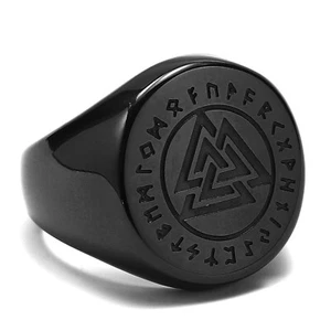 Black Vintage Nordic Viking Valknut Ring Stainless Steel Men's Retro Biker Ring - Picture 1 of 2