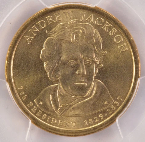 2008-P $1 Andrew Jackson Dollar Doubled Edge Lettering PCGS MS65 Cover