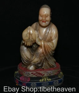 Estatua de melocotón Feng Shui Arhat Lohan tallada en piedra Shoushan de 6,4" antigua China - Imagen 1 de 11