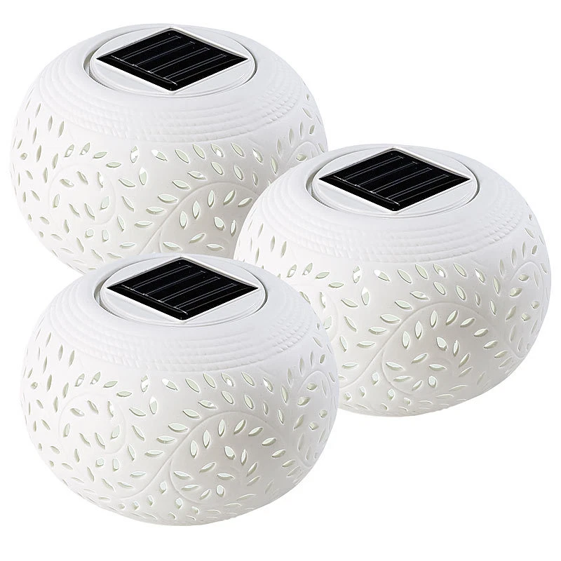 Lunartec 3er-Set Solar-Dekoleuchten aus Porzellan, mit Farbwechsel / warmweiß - Bild 1 von 4