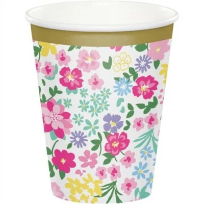 Floral Tea Party 9 oz Hot/Cold Paper Cups 8 Pack Birthday Party Tableware - Image 1 of 2