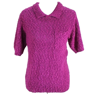 Vintage Sea Wind Kragen Pullover Damen L Rosa Struktur Kurzarm Pulli - Bild 1 von 7