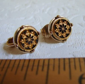 Avon Gold & Black Starburst Clip-On EARRINGS, Snowflake Design, Gold Tone B57 - Picture 1 of 4