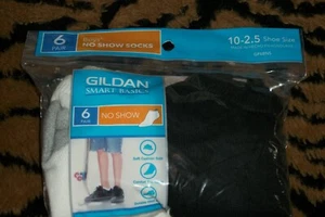 Gildan Smart Basic Boys No Show Socks 6-Pair Fits Shoe Size 10-2.5 Black & White - Picture 1 of 2