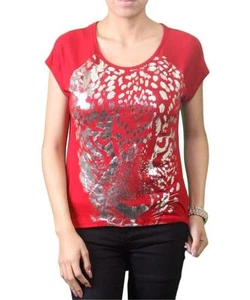 Nuevo torso para mujer talla grande manga corta roja plateada talla 1X - Imagen 1 de 3