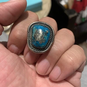 Sehr seltener Ring einheimischer blauer Türkis Silbererz unsigniert Sterlingsilber Größe 7 - Bild 1 von 24