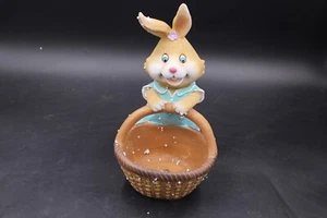 Rabbit With Flowerpot Garden Statue Bunny Figurine Flower Basket Outdoor 11.5 in - Picture 1 of 2