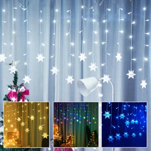 96 LED Snowflake Fairy String Lights Curtain Window Net for Party Wedding Decor - Picture 1 of 26