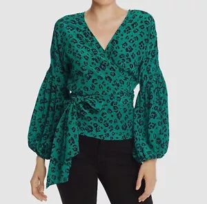 NEW $389 Suboo Women's Green Black V-Neck Long-Sleeve Wrap Tie Blouse Top Size S - Picture 1 of 1
