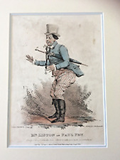 Original Hand Coloured Engraving  'Mr Liston as Paul Pry' Haymarket Farce 1825