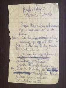 HAND WRITTEN NOTES BY JIMI HENDRIX FOR ‘PURPLE HAZE’ SONG *(Reproduction)* - Picture 1 of 8