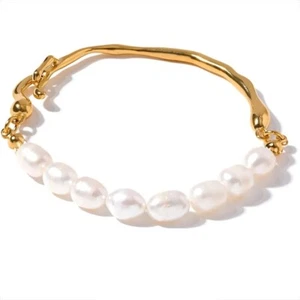 Pearl Bracelet for Women Natural Genuine Pearls Gold Plated Jewelry for Women - Picture 1 of 15