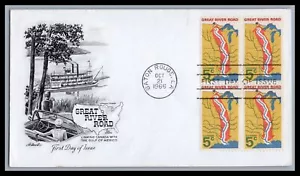 US FDC # 1319 5c Great River Road block Artmaster 1966, 9e375 - Picture 1 of 1