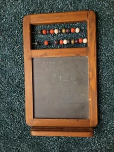 Vintage Double Sided Child's School Slate Chalk Board Wood Abacus - Picture 1 of 11