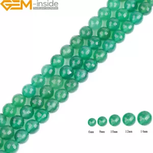 Green Agate Strand Faceted Natural Round Gems Beads For Jewelry Making 15 " - Picture 1 of 41