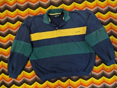Moletom polo masculino verde g423 XL vintage anos 90 Pierre Cardin listrado rugby lã - Imagem 1 de 4