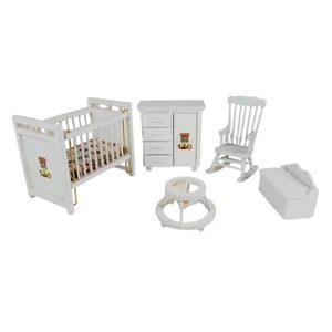 Baby Nursery 5 pc Dollhouse Miniatures  Crib, Walker, Dresser, Toy Box, Rocker - Picture 1 of 21