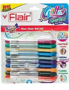 FLAIR Glitter xtra Sparkle Gel Pen (Pack of 10, Multicolor) - Picture 1 of 3