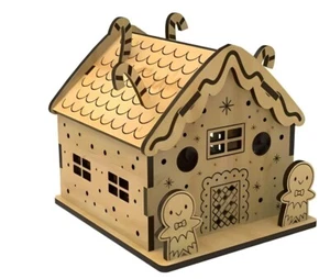 DIY Wooden Christmas House Kit (Gingerbread) Approx. 4"X3.5" Holiday Craft Décor - Picture 1 of 3