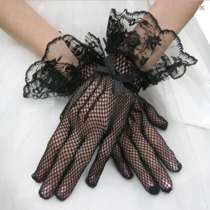 Fashion Women Sexy Short Lace Finger Gloves Sheer Mesh Fancy Dress Bride Wedding - Picture 1 of 22