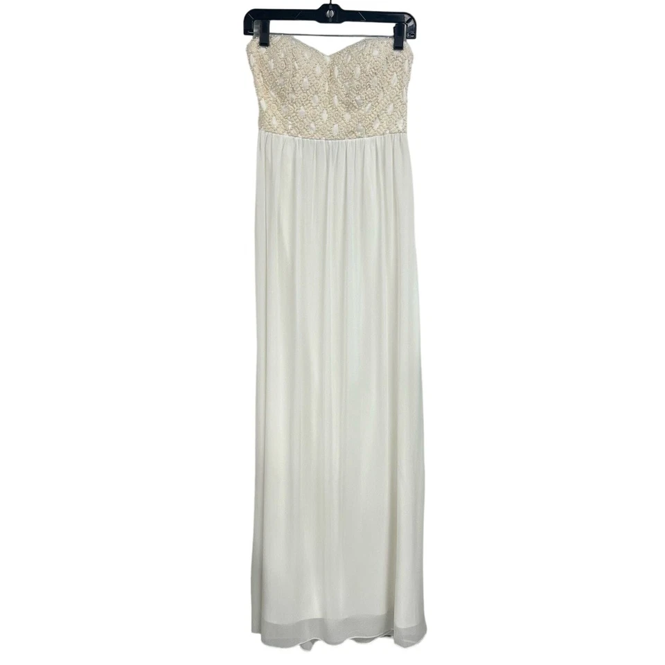 Minuet White & Cream Faux Pearl Embellished Strapless Maxi Dress Womens Small - Image 1 of 4