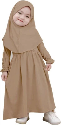 Conjunto de vestido de hiyab musulmán para niñas niños bata de abaya ropa árabe vestido de caftán Foto 1 de 4