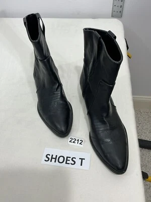 Womans Bershka Black Leather Pull On Ankle Cowboy Boots Size 41 (8.5) - Image 1 of 4