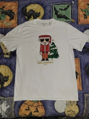 KARL LARGERFELD Santa Christmas Tree Tee T-Shirt Large - Image 1 of 4