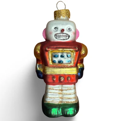 Robot de vidrio UT vintage adorno de Navidad retro pintado a mano brillo multicolor Foto 1 de 4