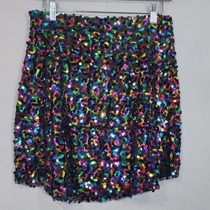 NOCTURNE Minirock Regenbogen Pailletten schwarz Party Festival Größe 38 M - Bild 1 von 6