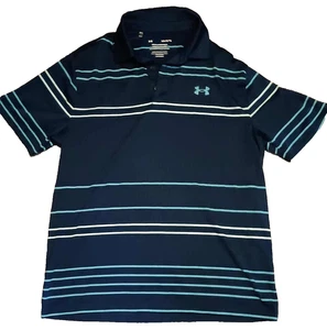 Under Armour The Playoff Polo Shirt Mens Large Blue Striped Short Sleeve Button - Picture 1 of 5