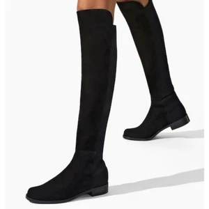 Stuart Weitzman 5050 Over The Knee High Boots Suede Leather Flat Black, Size 7 - Picture 1 of 17