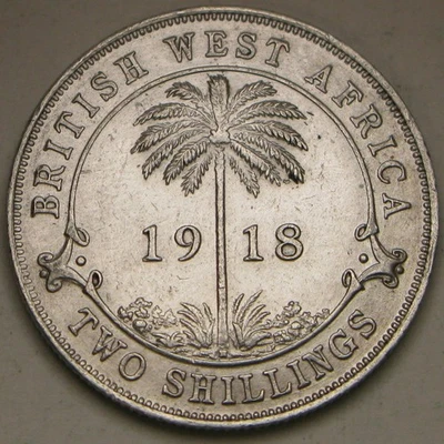 ÁFRICA OCCIDENTAL BRITÁNICA 2 chelines 1918 H - plata 0,925 - Jorge V. - XF - 2136 * Foto 1 de 2