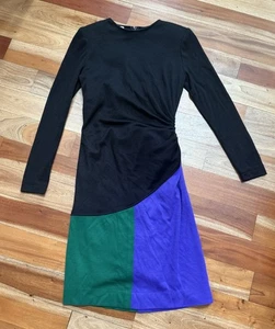 VESTIDO VINTAGE AÑOS 80 Oscar de la Renta Miss O Talla 6 COLORBLOCK NEGRO PÚRPURA VERDE - Imagen 1 de 18