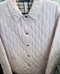 BURBERRY London Diamond Quilted Snap Jacket Pink Nova Check Lining Women’s Sz L - Picture 1 of 19