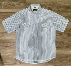 Billabong Shirt Men Medium White Geometric Stripe Slim Fit Pearl Snap Western - Picture 1 of 8