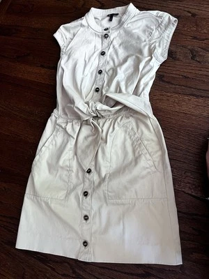 Vintage Escada Dress Khaki Tie Front Shirt Dress Size 34 US 4 Pockets Sleeveless - Image 1 of 4