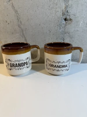 Tazas de café vintage abuela y abuelo tazas cerámica esmaltada marrón Foto 1 de 4