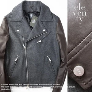 Eleventy Wool Sheep Leather Sleeve Double Jacket Gray Brown Men's Size 50 New - Picture 1 of 10