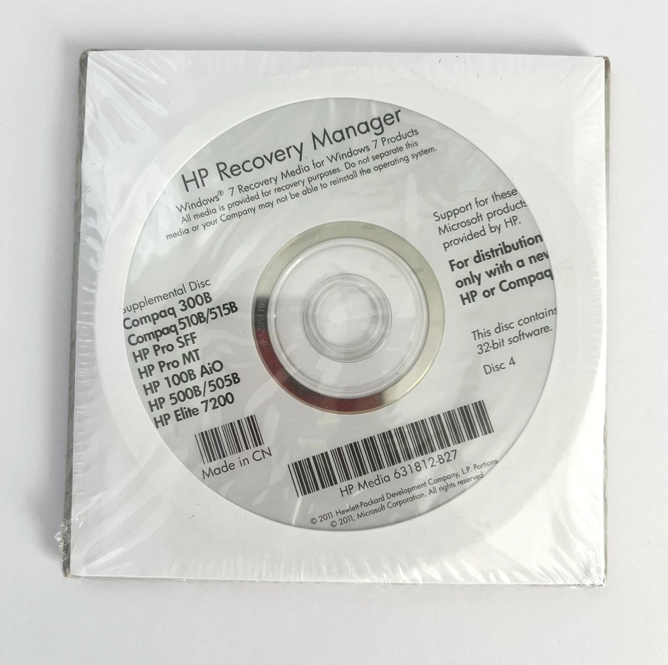 HP Recovery Manager Windows 7 HP Compaq Disc Media Set of 4 - Image 1 of 2