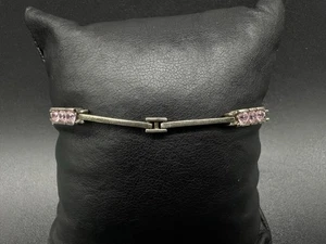 Vintage Oxidized Pink Stone Set Modernist Sterling Silver Tennis Bracelet 7.25” - Picture 1 of 9