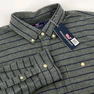 Vineyard Vines Mens Large Slim Longshore Button Down Flannel Shirt Striped NEW - Picture 1 of 7
