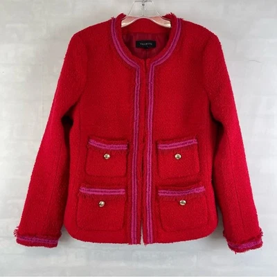Chaqueta Blazer Talbots Rojo Rosa Bouclé Flecos Bolsillo Talla 8 Botones Dorados Foto 1 de 4
