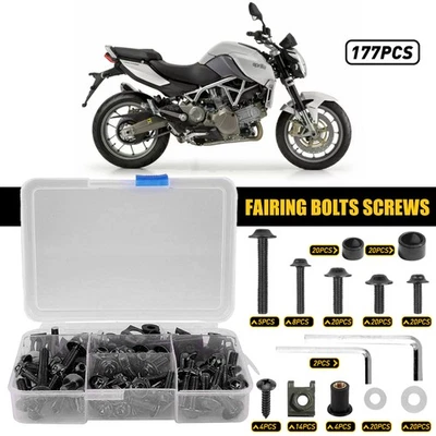 Juego de 177 piezas universales de tornillos negros para carrocería de carenado de acero para Honda Suzuki Foto 1 de 4