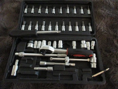 46-Piece Socket and Ratchet Wrench Set, 1/4” Metric Tools, Extension Bar, Auto - Image 1 of 4